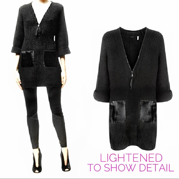 BRAND NEW ELIE TAHARI Black Cashmere Ribbed Knit Tunic Size X-Small - Picture 2 of 3